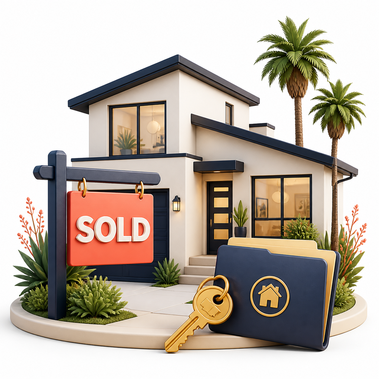 Illustration of a sold home and escrow folder